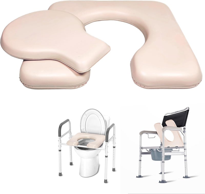 Deftyolo PU Commode Seat Cushion with Sponge Padded,C Shape Waterproof Soft Pad,Suitable for Bedside Commode Chairs,Raised Toilet Seats(Beige) - Image 1